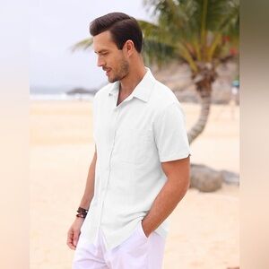 NWOT Marquis 100% Cotton White Men’s Button Down Short Sleeve Shirt